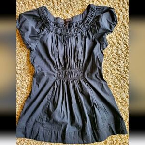BCBGmaxazria‎ XS blouse shirt top nwot navy cotton short sleeve poof sleeve